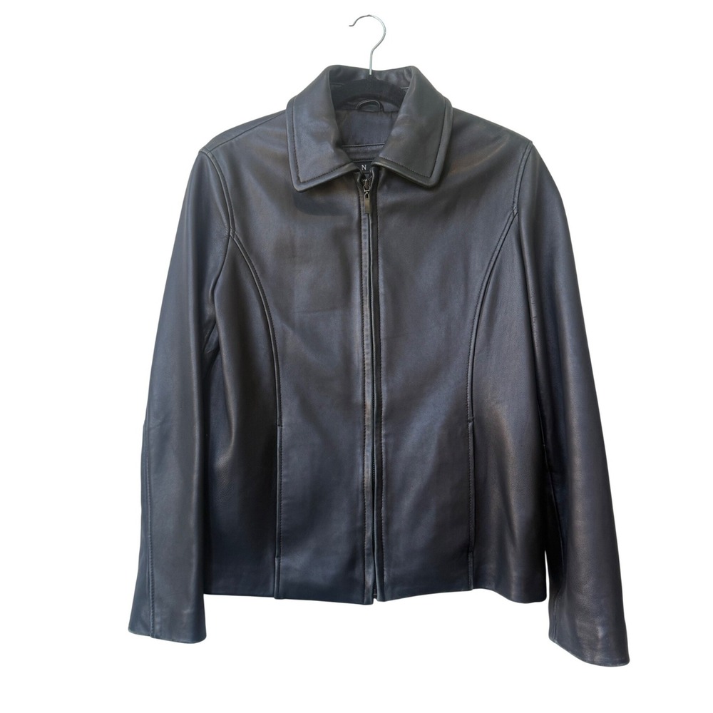 Vintage Winlet Womens Y2K Leather Bomber Jacket Size S Minimalist Grunge Moto